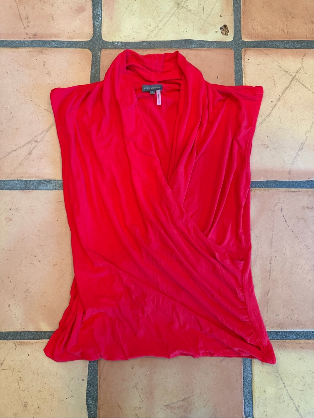 Vince Camuto Red Sleeveless Draped V-Neck Blouse